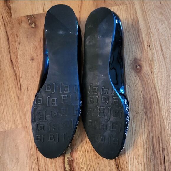 EUC Eric Javits Black Patent Ballet Flat with Tan Woven Mesh Toe - Picture 8 of 8